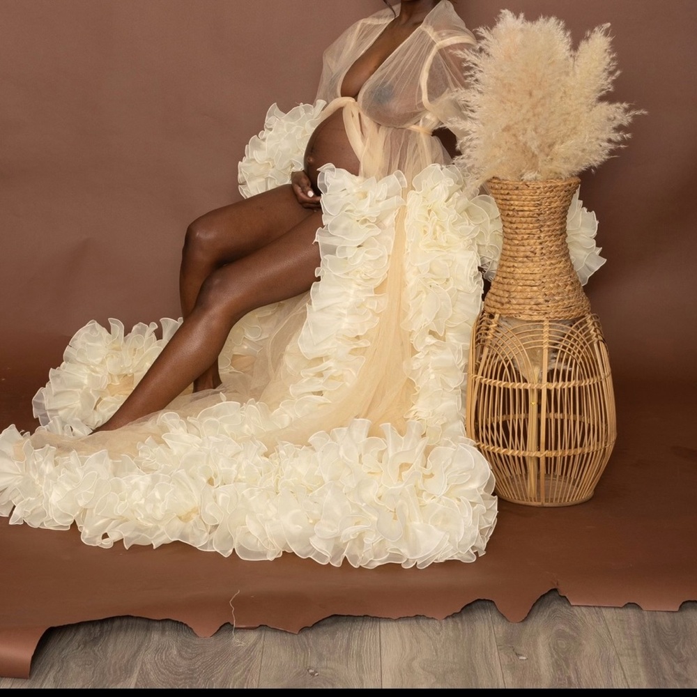 Elegant Cream Ruffled Gown